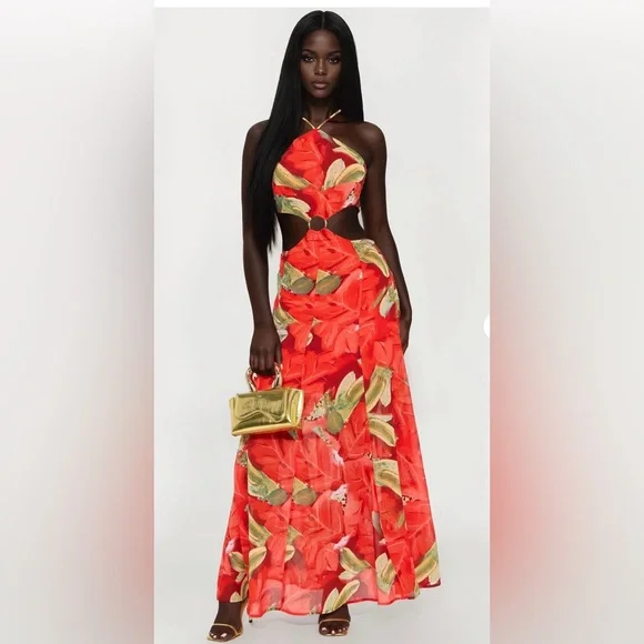 Red Tropical Print Maxi Set - Picture 3 of 3